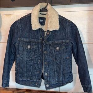 GAP Blue Denim Jacket with Cream Sherpa Collar
